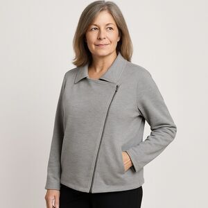 Eileen Fisher Asymmetrical Jacket M Gray Organic Cotton Herringbone Sustainable